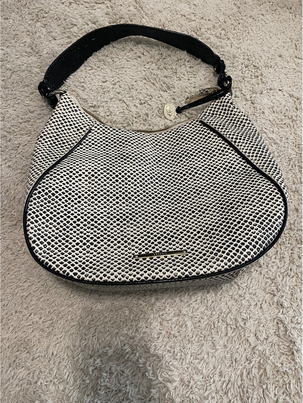 Brahmin Black and White Patterned Hobo Shoulder Bag
